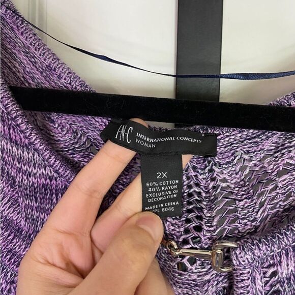 INC Purple Crochet Knit Women's Top Lace Accent V-neck Soft, Cottagecore NWT 2X - Picture 7 of 9
